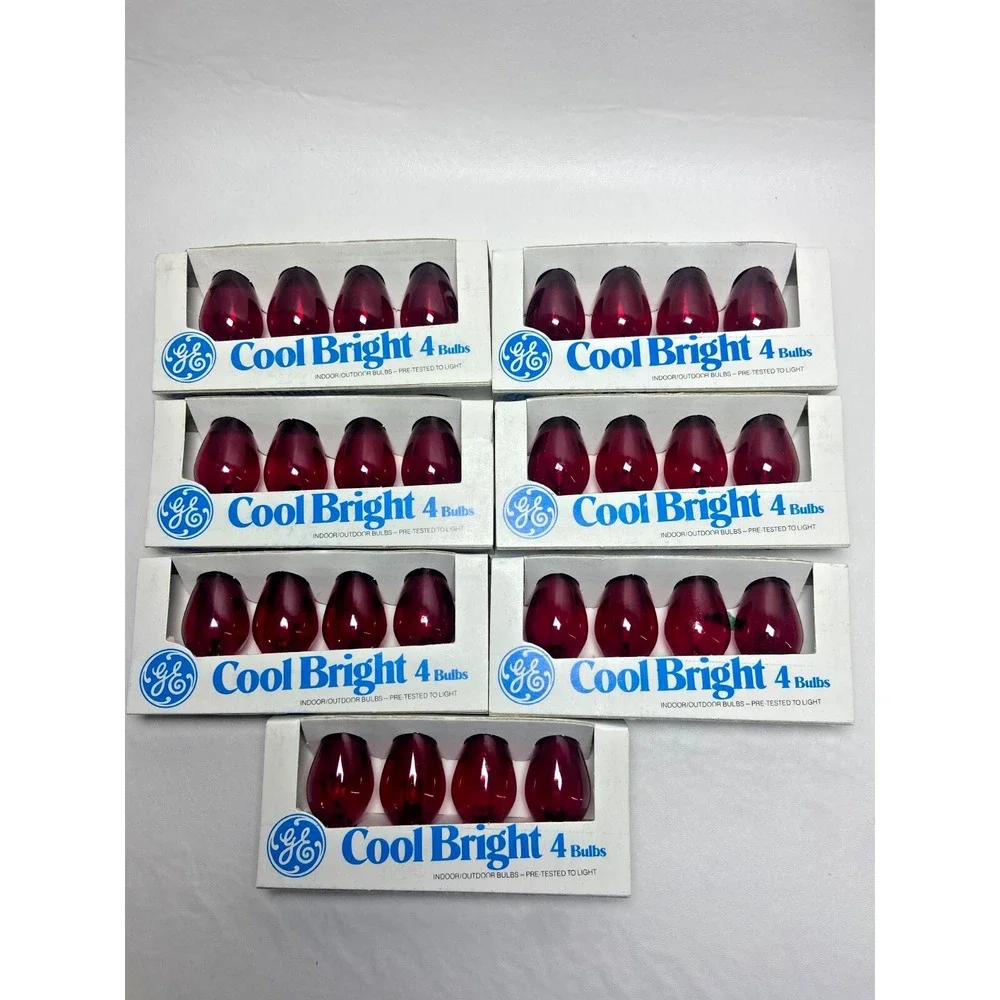 Vtg GE Cool Bright Christmas Light Bulbs Red 7 Packs‎ 28 Bulbs C7-CB USA NOS